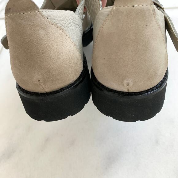 NEW Taft Buckled Cage Leather Mixed Media Fisherman Sandals Shoe Beige Tan 9 - Picture 6 of 8